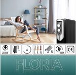 Ηλεκτρικό Καλοριφέρ Floria ZLN-3666 - 2500W, 11 στοιχεία, ρυθμιζόμενος θερμοστάτης, κινητό με ρόδες - Image 10